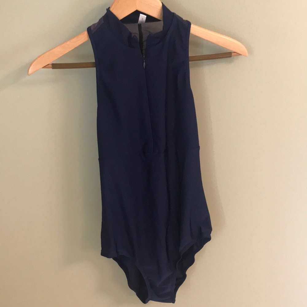 Dark blue front zip leotard – adult S/M